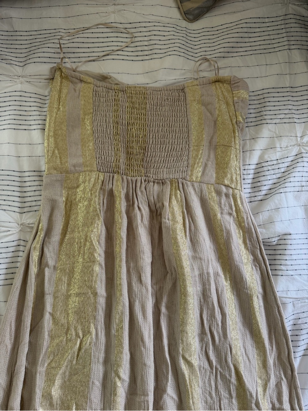 Anthropologie L Space Linen Gold Strapless Maxi Dress with Wood Knot Front - Picture 9 of 14